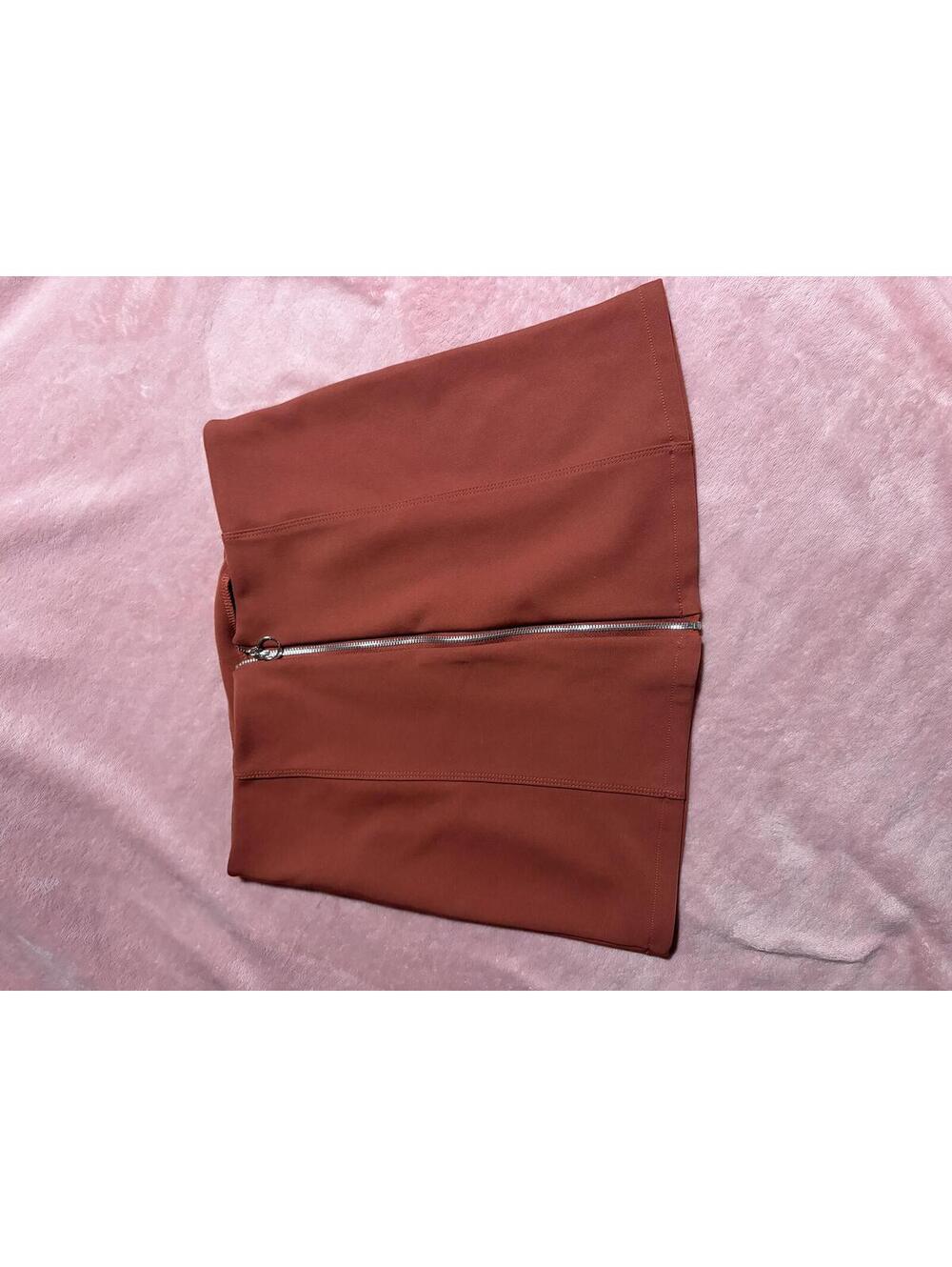 Rust Brown Mini Skirt with Front Zipper
